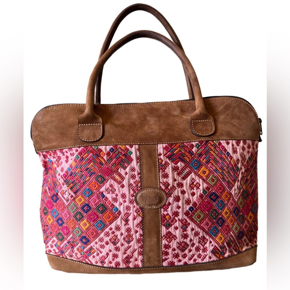 Multicolored Embroidered Women's Bag with Suede